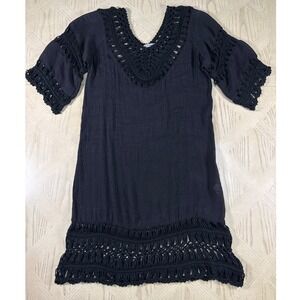 Paradise USA Crochet Boho Swim Coverup Resort Dress Black Resort Macrame Crinkle